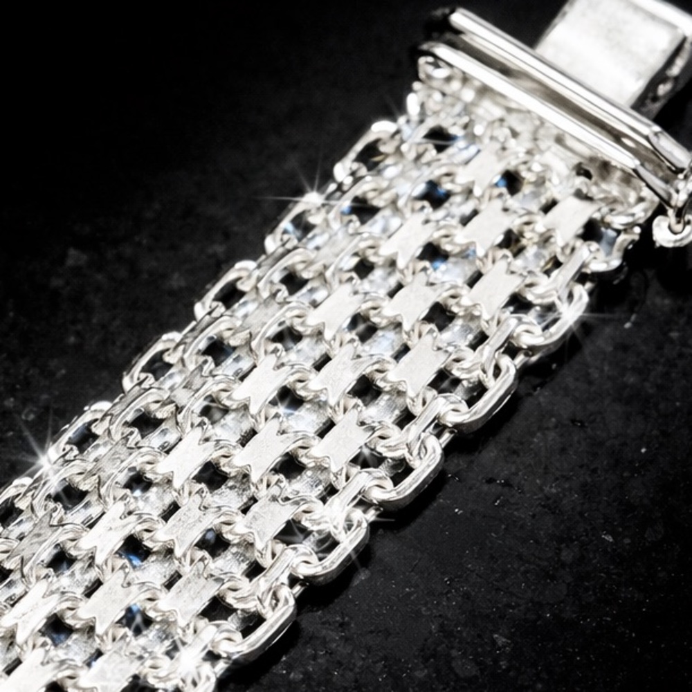 QVC sterling silver vintage diamond cut Bismark dome statement estate bracelet